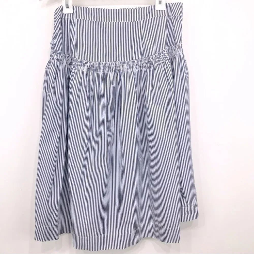 Gap Blue White Pinstripe Smock Waist Nautical Cotton Midi Skirt - Picture 11 of 16